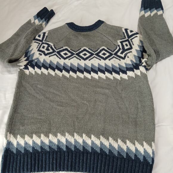 GAP Men's XL Fairisle Crew Heather Grey Acrylic/Wool Grey/Blue/White Sweater - Picture 5 of 10